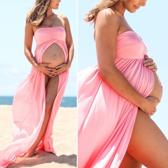PinkBlush NWT Maternity Maxi Dress open strapless flowy long gown photoshoot new - Picture 8 of 11